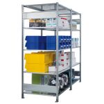Anbauregal, Fachbodenregal Stecksystem MULTIplus250, 3000 x 1000 x 500 mm (HxBxT), 7 Fachböden, Längenriegel, verzinkt
