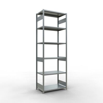 Grundregal, Fachbodenregal Stecksystem MULTIplus250, 3000 x 1000 x 600 mm (HxBxT), 7 Fachböden, Längenriegel, verzinkt