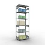 Grundregal, Fachbodenregal Stecksystem MULTIplus250, 3000 x 1000 x 600 mm (HxBxT), 7 Fachböden, Längenriegel, verzinkt