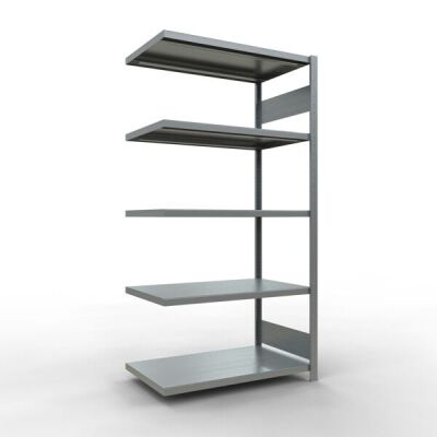 Anbauregal, Fachbodenregal Stecksystem MULTIplus250, 2000 x 1000 x 600 mm (HxBxT), 5 Fachböden, Längenriegel, verzinkt