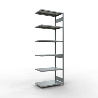 Anbauregal, Fachbodenregal Stecksystem MULTIplus250, 3000 x 1000 x 600 mm (HxBxT), 7 Fachböden, Längenriegel, verzinkt