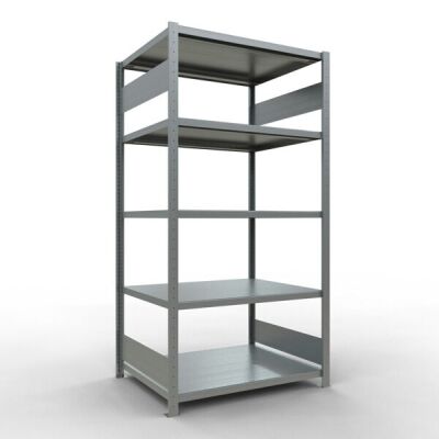 Grundregal, Fachbodenregal Stecksystem MULTIplus250, 2000 x 1000 x 800 mm (HxBxT), 5 Fachböden, Längenriegel, verzinkt