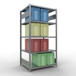 Grundregal, Fachbodenregal Stecksystem MULTIplus250, 2000 x 1000 x 800 mm (HxBxT), 5 Fachböden, Längenriegel, verzinkt