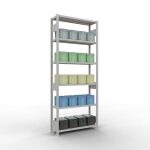 Grundregal, Fachbodenregal Stecksystem MULTIplus250, 2500 x 1000 x 300 mm (HxBxT), 6 Fachböden, Längenriegel, RAL 7035 lichtgrau