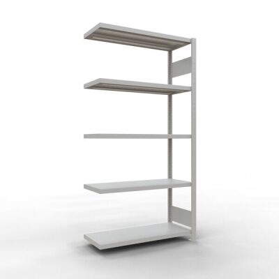 Anbauregal, Fachbodenregal Stecksystem MULTIplus250, 2000 x 1000 x 400 mm (HxBxT), 5 Fachböden, Längenriegel, RAL 7035 lichtgrau