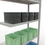 Anbauregal, Fachbodenregal Stecksystem MULTIplus250, 2000 x 1000 x 400 mm (HxBxT), 5 Fachböden, Längenriegel, RAL 7035 lichtgrau