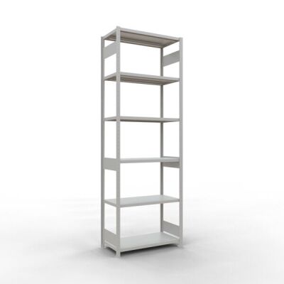 Grundregal, Fachbodenregal Stecksystem MULTIplus250, 3000 x 1000 x 500 mm (HxBxT), 7 Fachböden, Längenriegel, RAL 7035 lichtgrau