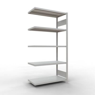 Anbauregal, Fachbodenregal Stecksystem MULTIplus250, 2000 x 1000 x 500 mm (HxBxT), 5 Fachböden, Längenriegel, RAL 7035 lichtgrau