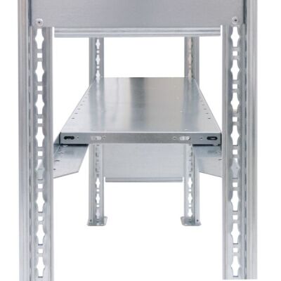 Anbauregal, Fachbodenregal Stecksystem MULTIplus250, 3000 x 1000 x 500 mm (HxBxT), 7 Fachböden, Längenriegel, RAL 7035 lichtgrau