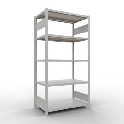 Grundregal, Fachbodenregal Stecksystem MULTIplus250, 2000 x 1000 x 600 mm (HxBxT), 5 Fachböden, Längenriegel, RAL 7035 lichtgrau