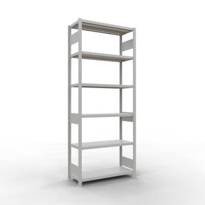 Grundregal, Fachbodenregal Stecksystem MULTIplus250, 2500 x 1000 x 600 mm (HxBxT), 6 Fachböden, Längenriegel, RAL 7035 lichtgrau