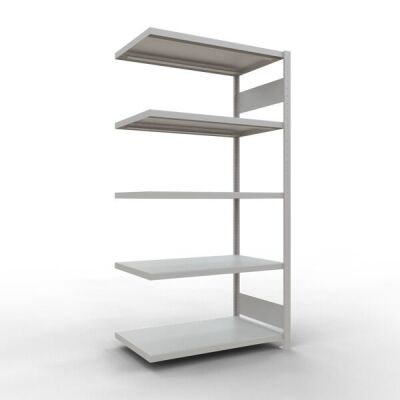 Anbauregal, Fachbodenregal Stecksystem MULTIplus250, 2000 x 1000 x 600 mm (HxBxT), 5 Fachböden, Längenriegel, RAL 7035 lichtgrau