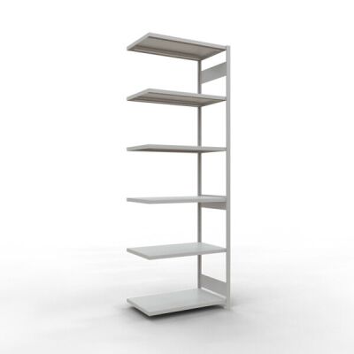 Anbauregal, Fachbodenregal Stecksystem MULTIplus250, 3000 x 1000 x 600 mm (HxBxT), 7 Fachböden, Längenriegel, RAL 7035 lichtgrau