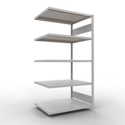 Anbauregal, Fachbodenregal Stecksystem MULTIplus250, 2000 x 1000 x 800 mm (HxBxT), 5 Fachböden, Längenriegel, RAL 7035 lichtgrau