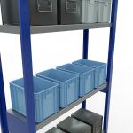 Grundregal, Fachbodenregal Stecksystem MULTIplus250, 3000 x 1000 x 300 mm (HxBxT), 7 Fachböden, Längenriegel, RAL 5010 enzianblau/verzinkt