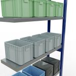 Anbauregal, Fachbodenregal Stecksystem MULTIplus250, 2500 x 1000 x 300 mm (HxBxT), 6 Fachböden, Längenriegel, RAL 5010 enzianblau/verzinkt