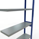 Anbauregal, Fachbodenregal Stecksystem MULTIplus250, 2500 x 1000 x 300 mm (HxBxT), 6 Fachböden, Längenriegel, RAL 5010 enzianblau/verzinkt