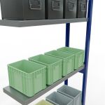 Anbauregal, Fachbodenregal Stecksystem MULTIplus250, 3000 x 1000 x 300 mm (HxBxT), 7 Fachböden, Längenriegel, RAL 5010 enzianblau/verzinkt