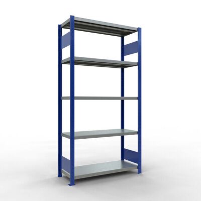 Grundregal, Fachbodenregal Stecksystem MULTIplus250, 2000 x 1000 x 400 mm (HxBxT), 5 Fachböden, Längenriegel, RAL 5010 enzianblau/verzinkt
