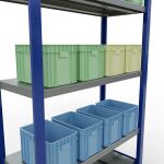 Grundregal, Fachbodenregal Stecksystem MULTIplus250, 2000 x 1000 x 400 mm (HxBxT), 5 Fachböden, Längenriegel, RAL 5010 enzianblau/verzinkt
