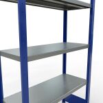 Grundregal, Fachbodenregal Stecksystem MULTIplus250, 2000 x 1000 x 400 mm (HxBxT), 5 Fachböden, Längenriegel, RAL 5010 enzianblau/verzinkt