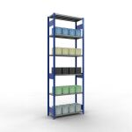 Grundregal, Fachbodenregal Stecksystem MULTIplus250, 3000 x 1000 x 400 mm (HxBxT), 7 Fachböden, Längenriegel, RAL 5010 enzianblau/verzinkt