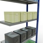 Anbauregal, Fachbodenregal Stecksystem MULTIplus250, 2000 x 1000 x 400 mm (HxBxT), 5 Fachböden, Längenriegel, RAL 5010 enzianblau/verzinkt