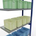 Anbauregal, Fachbodenregal Stecksystem MULTIplus250, 2500 x 1000 x 400 mm (HxBxT), 6 Fachböden, Längenriegel, RAL 5010 enzianblau/verzinkt