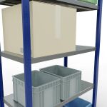 Grundregal, Fachbodenregal Stecksystem MULTIplus250, 2000 x 1000 x 500 mm (HxBxT), 5 Fachböden, Längenriegel, RAL 5010 enzianblau/verzinkt