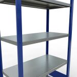 Grundregal, Fachbodenregal Stecksystem MULTIplus250, 2000 x 1000 x 500 mm (HxBxT), 5 Fachböden, Längenriegel, RAL 5010 enzianblau/verzinkt