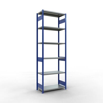 Grundregal, Fachbodenregal Stecksystem MULTIplus250, 3000 x 1000 x 500 mm (HxBxT), 7 Fachböden, Längenriegel, RAL 5010 enzianblau/verzinkt