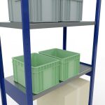 Grundregal, Fachbodenregal Stecksystem MULTIplus250, 3000 x 1000 x 500 mm (HxBxT), 7 Fachböden, Längenriegel, RAL 5010 enzianblau/verzinkt