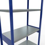 Grundregal, Fachbodenregal Stecksystem MULTIplus250, 3000 x 1000 x 500 mm (HxBxT), 7 Fachböden, Längenriegel, RAL 5010 enzianblau/verzinkt