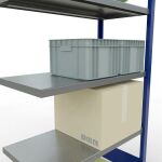 Anbauregal, Fachbodenregal Stecksystem MULTIplus250, 2000 x 1000 x 500 mm (HxBxT), 5 Fachböden, Längenriegel, RAL 5010 enzianblau/verzinkt