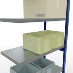 Anbauregal, Fachbodenregal Stecksystem MULTIplus250, 2500 x 1000 x 500 mm (HxBxT), 6 Fachböden, Längenriegel, RAL 5010 enzianblau/verzinkt