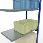 Anbauregal, Fachbodenregal Stecksystem MULTIplus250, 3000 x 1000 x 500 mm (HxBxT), 7 Fachböden, Längenriegel, RAL 5010 enzianblau/verzinkt