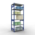 Grundregal, Fachbodenregal Stecksystem MULTIplus250, 2500 x 1000 x 600 mm (HxBxT), 6 Fachböden, Längenriegel, RAL 5010 enzianblau/verzinkt