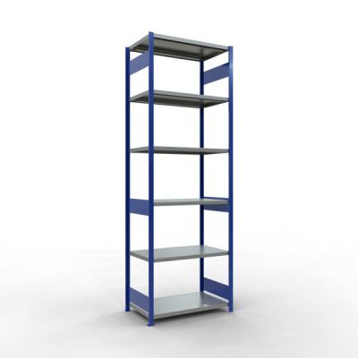 Grundregal, Fachbodenregal Stecksystem MULTIplus250, 3000 x 1000 x 600 mm (HxBxT), 7 Fachböden, Längenriegel, RAL 5010 enzianblau/verzinkt