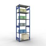 Grundregal, Fachbodenregal Stecksystem MULTIplus250, 3000 x 1000 x 600 mm (HxBxT), 7 Fachböden, Längenriegel, RAL 5010 enzianblau/verzinkt