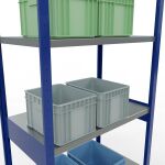 Grundregal, Fachbodenregal Stecksystem MULTIplus250, 3000 x 1000 x 600 mm (HxBxT), 7 Fachböden, Längenriegel, RAL 5010 enzianblau/verzinkt