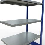 Anbauregal, Fachbodenregal Stecksystem MULTIplus250, 2000 x 1000 x 600 mm (HxBxT), 5 Fachböden, Längenriegel, RAL 5010 enzianblau/verzinkt