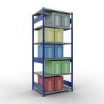 Grundregal, Fachbodenregal Stecksystem MULTIplus250, 2500 x 1000 x 800 mm (HxBxT), 6 Fachböden, Längenriegel, RAL 5010 enzianblau/verzinkt