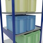 Grundregal, Fachbodenregal Stecksystem MULTIplus250, 2500 x 1000 x 800 mm (HxBxT), 6 Fachböden, Längenriegel, RAL 5010 enzianblau/verzinkt