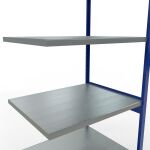 Anbauregal, Fachbodenregal Stecksystem MULTIplus250, 3000 x 1000 x 800 mm (HxBxT), 7 Fachböden, Längenriegel, RAL 5010 enzianblau/verzinkt