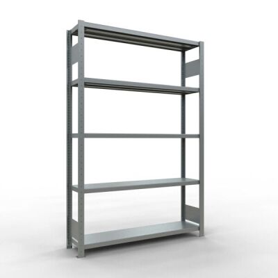 Grundregal, Fachbodenregal Stecksystem MULTIplus250, 2000 x 1300 x 300 mm (HxBxT), 5 Fachböden, Längenriegel, verzinkt