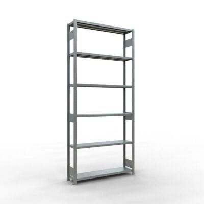 Grundregal, Fachbodenregal Stecksystem MULTIplus250, 3000 x 1300 x 300 mm (HxBxT), 7 Fachböden, Längenriegel, verzinkt