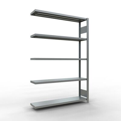 Anbauregal, Fachbodenregal Stecksystem MULTIplus250, 2000 x 1300 x 300 mm (HxBxT), 5 Fachböden, Längenriegel, verzinkt