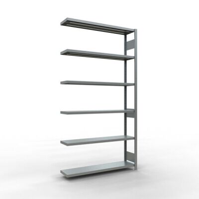 Anbauregal, Fachbodenregal Stecksystem MULTIplus250, 2500 x 1300 x 300 mm (HxBxT), 6 Fachböden, Längenriegel, verzinkt