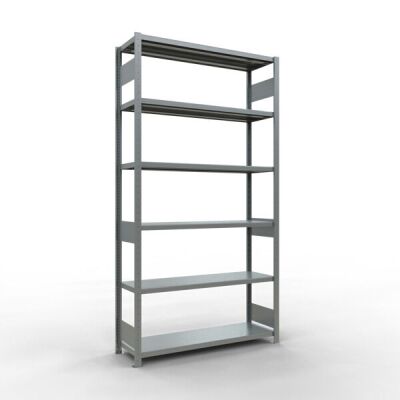 Grundregal, Fachbodenregal Stecksystem MULTIplus250, 2500 x 1300 x 400 mm (HxBxT), 6 Fachböden, Längenriegel, verzinkt