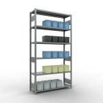 Grundregal, Fachbodenregal Stecksystem MULTIplus250, 2500 x 1300 x 400 mm (HxBxT), 6 Fachböden, Längenriegel, verzinkt
